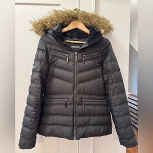 Marmot Gramercy Black Down Jacket with Faux Fur Hood